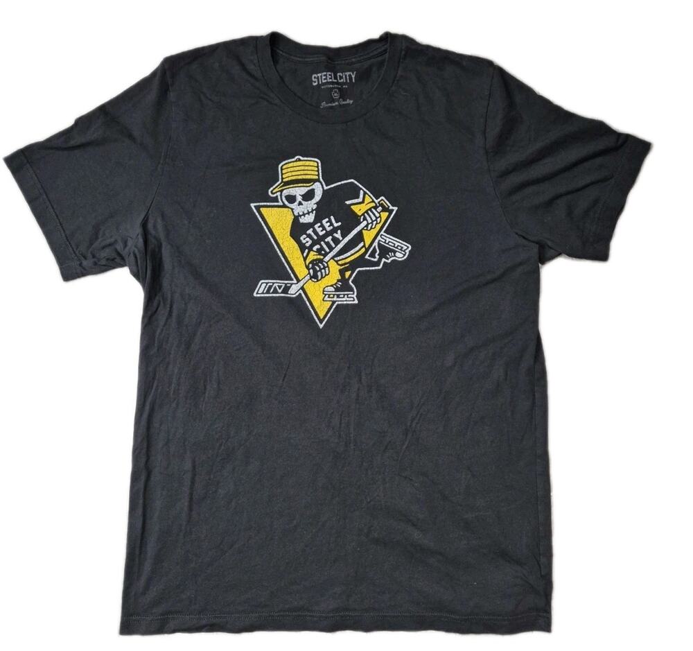 Steel City Pittsburgh Penguins Hockey T-Shirt Mens XL Black Gray NHL Graphic